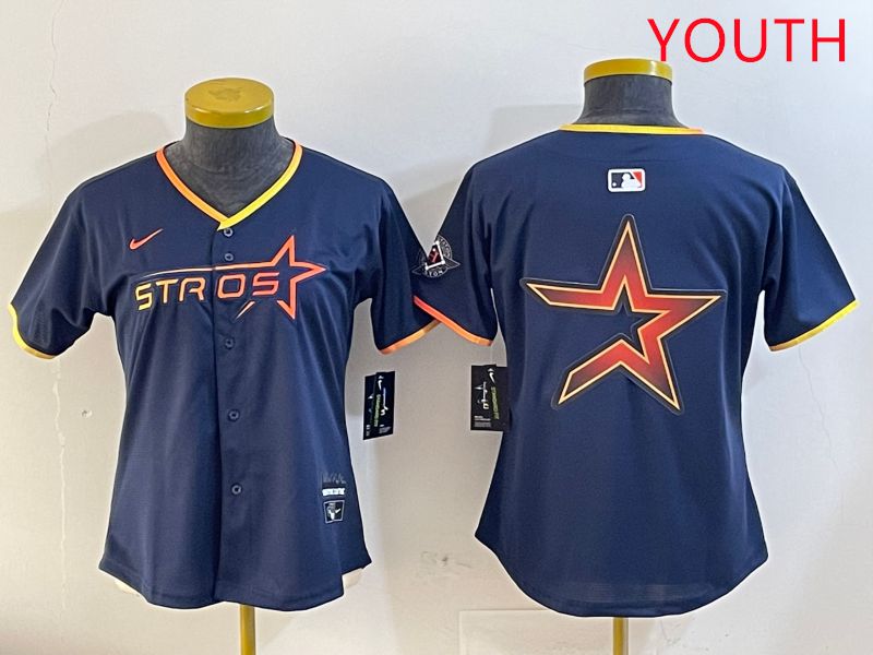 Youth Houston Astros Blank Drak Blue Three generations Joint Name 2025 Nike MLB Jersey style 11